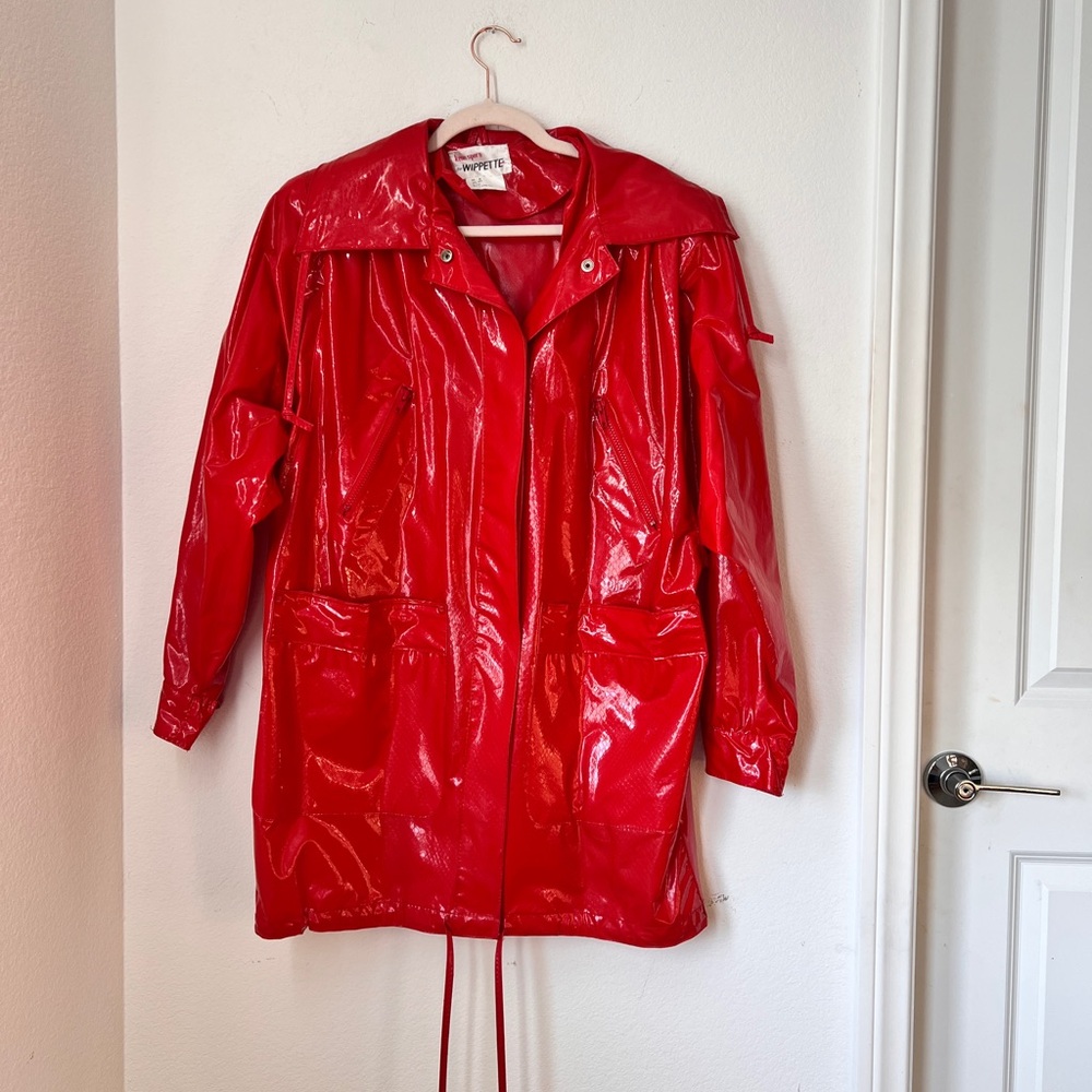 Vintage Kenn Sporn Wippette Red Vinyl Button Front Jacket Women’s Small